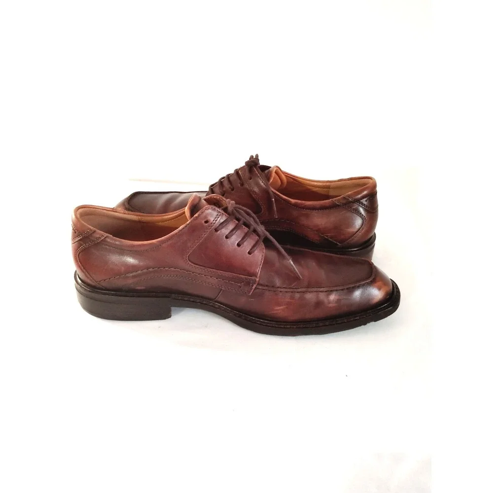 Ecco Brown Leather Lace Tie Almond Toe Derby 43 US 9.5 Preppy Oxford Dress Shoes